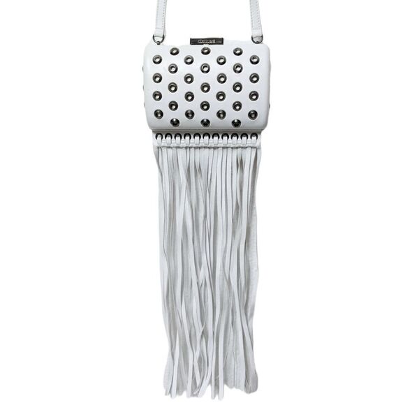 ROBERTO CAVALLI Leather Grommet Fringe Crossbody Bag - Picture 3 of 11